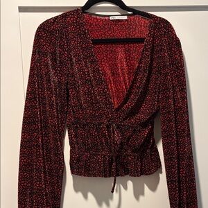 Zara Crimson Patterned Wrap Top